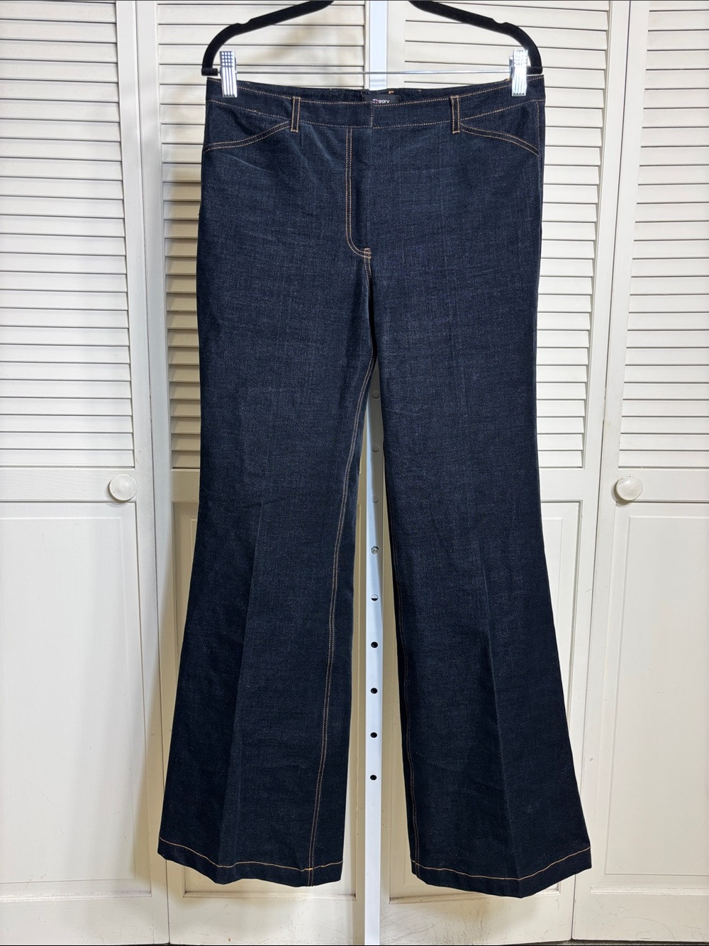 THEORY Demitria 2 Flared-Leg Velvet Denim Blue Black Jeans Size 8